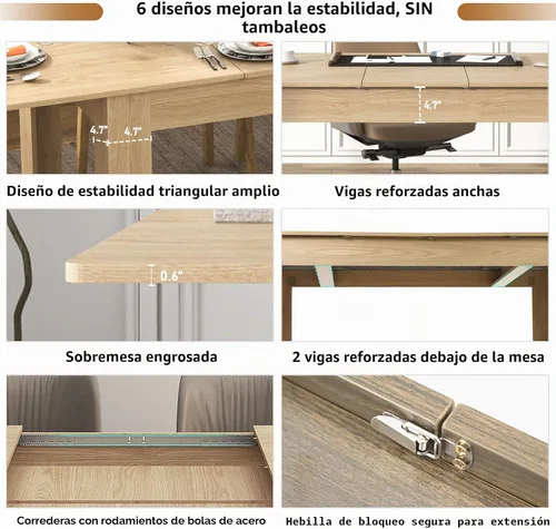 Vista 4 de Mesa de comedor extensible de 59 a 86 pulgadas para 6 a 10 personas, mesa de comedor de madera, mesa extensible moderna para reuniones, reuniones