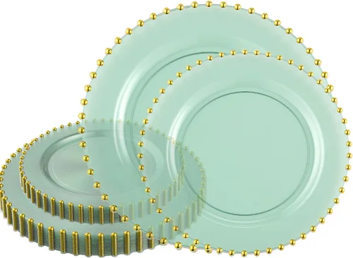Vista 29 de Plasticpro - Juego de platos combinados de 32 piezas de plástico para cena, platos desechables de plástico elegantes y resistentes para fiestas de 7