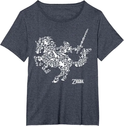 Vista 35 de The Legend of Zelda Camiseta con diseño de símbolos de caballo Azul Marino