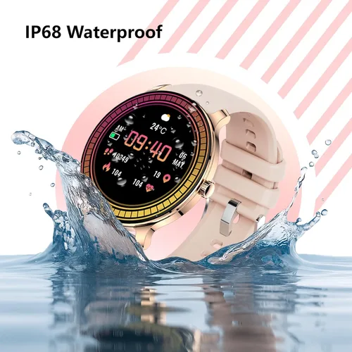 Vista 6 de Reloj inteligente para mujer de 1.43 pulgadas, pantalla AMOLED, funciona con Android/iPhone, resistente al agua IP68, batería de larga duración, Oro