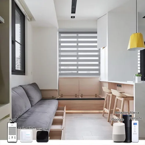 Vista 5 de Persianas motorizadas de cebra con control remoto, persianas de privacidad para el hogar, cocina, dormitorio, tamaño personalizado