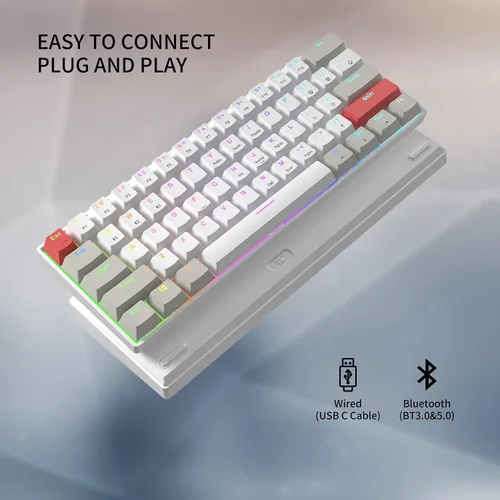 Vista 2 de Newmen GM610 - Teclado mecánico inalámbrico 60%, retroiluminación RGB con cableBluetooth, 61 teclas anti-fantasma, programable, teclado