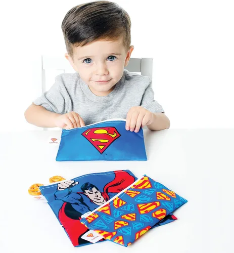 Vista 3 de Bolsas reutilizables para sándwiches y aperitivos Bumkins, para almuerzo escolar de niños y porciones para adultos, tela lavable, bolsa con cierre