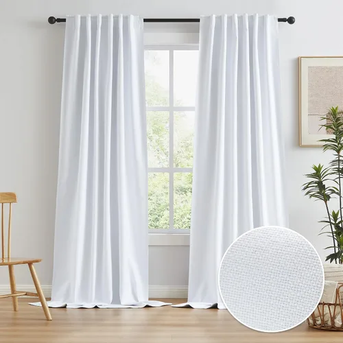 Vista 71 de KEQIAOSUOCAI - Cortinas opacas naturales de 108 pulgadas de largo, cortinas modernas con pestaña trasera, paneles plisados para sistema de cortina