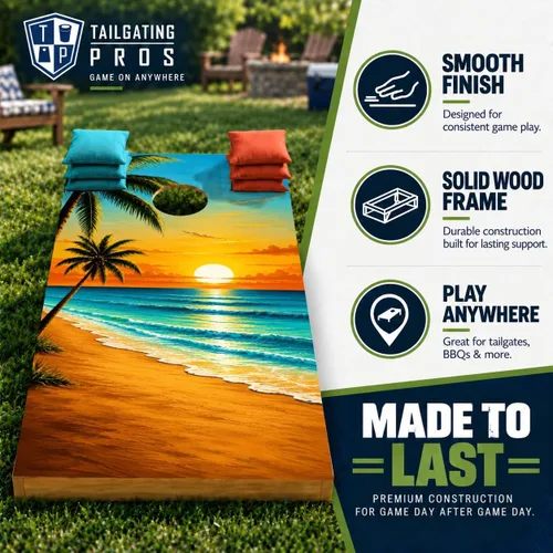 Vista 2 de Tailgating Pros Tablas de Cornhole de 4 x 2 pies, tamaño reglamentario oficial, juego de cornhole de diseño de madera con 8 bolsas de frijol, funda