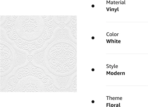 Vista 2 de Norwall NW48932 Carter Series Rollo de papel tapiz grande con textura de vinilo con textura floral, diseño cuadrado, 21 pulgadas de ancho x 33 pies