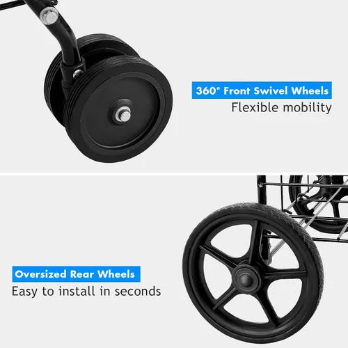 Vista 3 de Carrito de compras de comestibles, carrito plegable y resistente con ruedas giratorias de 360° y cesta adicional, carrito ligero para equipaje
