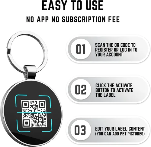 Vista 3 de Etiquetas de perro QR personalizadas para mascotas, etiquetas de identificación de código QR, etiquetas de identificación de mascotas inteligentes