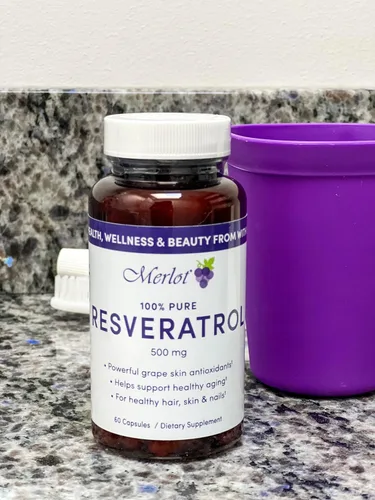 Vista 5 de Merlot Cápsulas de Resveratrol de 500 mg – 60 unidades – Beauty Within Suplemento antienvejecimiento sin OMG sin gluten – Hecho en Estados Unidos