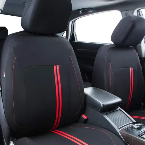 Vista 2 de CAR PASS Juego Universal de Fundas Deportivas para Asientos de Coche, Fundas de Asiento de Tela Transpirable y Cómodas, Juego Completo con Negro rojo
