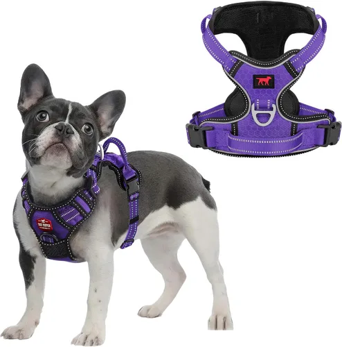 Vista 19 de Tuff Pupper Arnés para perro sin tirones, chaleco resistente para mascotas, clips para correa delantera y trasera, mango de seguridad fuerte