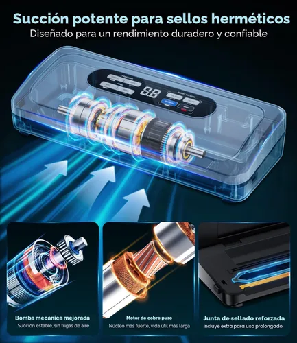 Vista 6 de Máquina selladora al vacío con sistema AirLock ProSeal, sellador al vacío 10 en 1 para alimentos, modos de sellado húmedo/seco, diseño compacto
