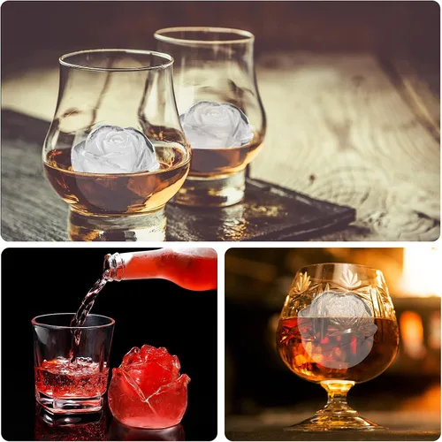 Vista 7 de Bandeja para cubitos de hielo, Mikiwon bandejas para cubitos de hielo en forma de rosa de 2 pulgadas con tapas, molde para bolas de hielo