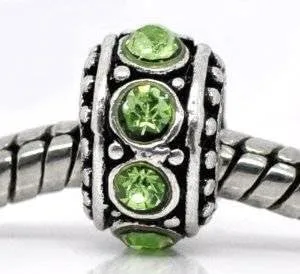Vista 3 de Sexy Sparkles Abalorio espaciador de piedra natal europea (peridoto de agosto), Aleación de metal de zinc, diamantes de imitación, Peridoto