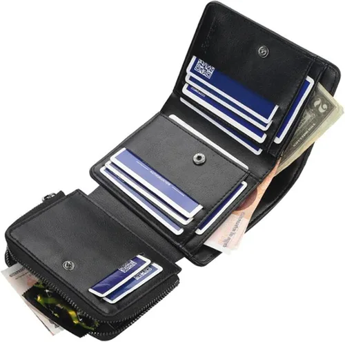Vista 9 de Essencedelight - Cartera para hombre de piel sintética delgada tarjetero de crédito bolsillo con cremallera monedero casual para hombre regalo corto