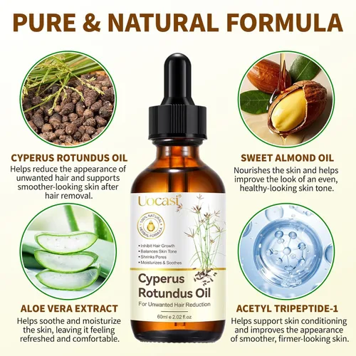 Vista 2 de Uocasi Paquete de 2 aceite de Cyperus Rotundus, aceite de ciprés prémium para depilación, inhibidor natural para reducir el crecimiento no deseado