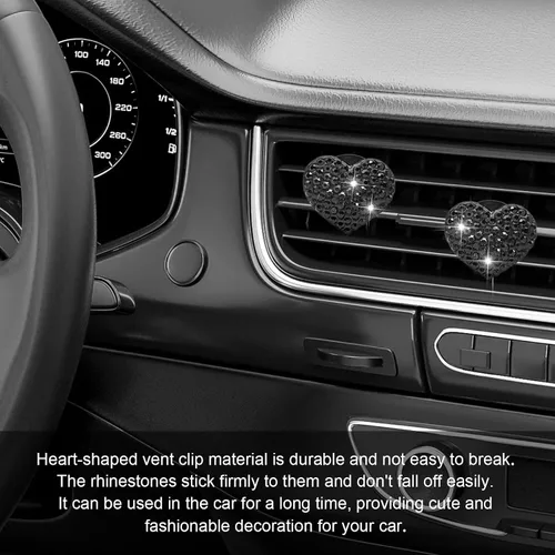 Vista 5 de 2 clips de ventilación de automóvil, dijes de corazón de cristal brillantes, clips de salida de aire acondicionado para automóvil, accesorios
