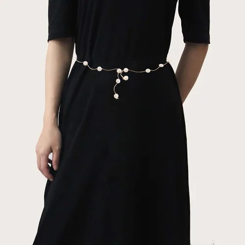 Vista 5 de Cinturones de cadena de moda para mujer, cadena de cintura con diamantes de imitación para vestido, cinturón automático con hebilla