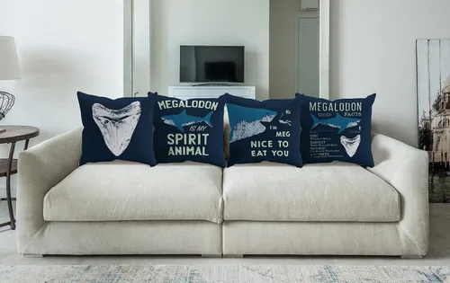 Vista 2 de BXFAHZJ Megalodon is My Spirit Animal Funny Megalodon Facts - Juego de 4 fundas de almohada de 18 x 18 pulgadas, decoraciones temáticas de tiburón