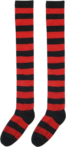 Vista 2 de Bestjybt Calcetines altos hasta el muslo para mujer, calcetines por encima de la rodilla, calentadores de piernas para disfraz