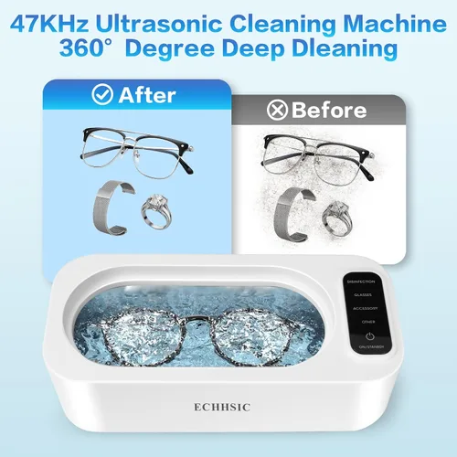 Vista 3 de Limpiador ultrasónico de joyería 47kHz Máquina de limpieza ultrasónica adecuada para anillos de joyería, gafas, dentaduras postizas, correas