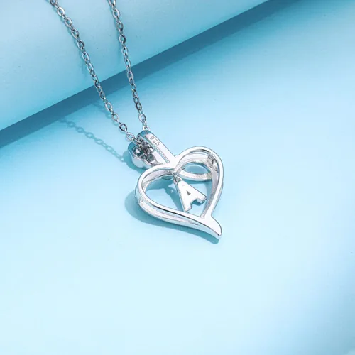 Vista 5 de Agvana Regalos para el día de San Valentín para ella, collares con inicial de plata esterlina para mujer, collar con dije de corazón de flor