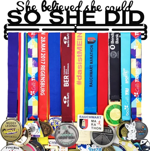 Vista 22 de Ella Creyó Que Podía ASI LO HIZO Soporte de Medallas de Carreras Colgador de Pared, Exhibición de Medallas de Maratón y Corredor, Exhibición
