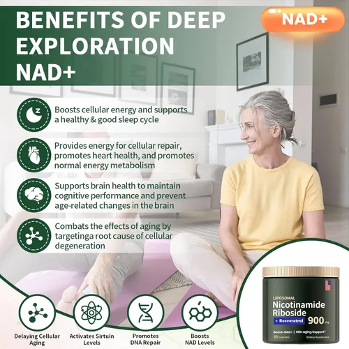 Vista 4 de Ribosida de nicotinamida liposomal 900 mg, suplementos NAD para mujeres, suplemento de resveratrol NAD, quercetina, alternativa de suplemento NMN