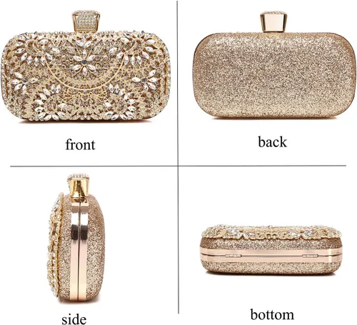 Vista 4 de Bolsos de mano de noche, bolso de mano para mujer, boda, graduación, fiesta, regalo de Navidad y fiesta de Navidad, dorado (G-Gold)