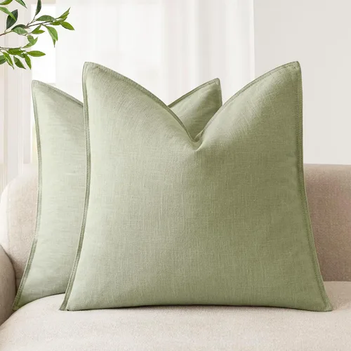 Vista 8 de Foindtower Juego de 2, Fundas Decorativas de Almohada de Lino Sólido Suaves Fundas de Cojín Europeo de Acento Estilo Granja Neutral para Silla Sofá