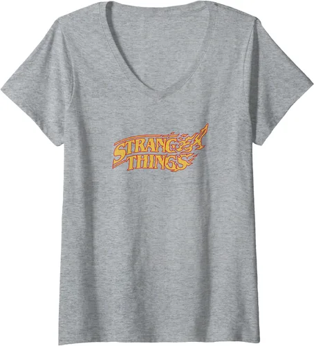 Vista 3 de Stranger Things Camiseta con cuello en V y texto en V de Hellfire Club, Azul
