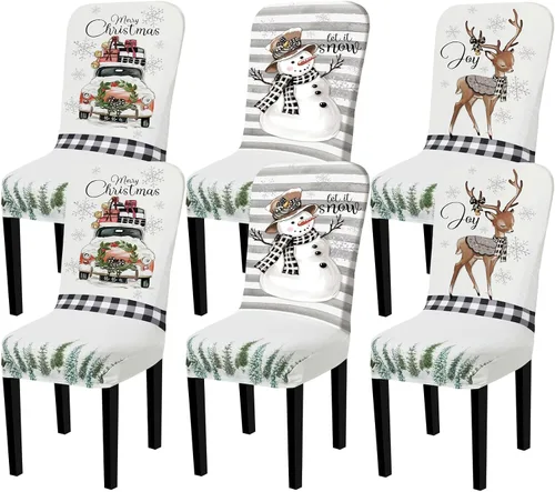 Vista 9 de Preboun Juego de 6 fundas para sillas de invierno extraíbles y lavables, elásticas para comedor, fundas protectoras para silla Parson para Blanco