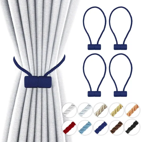 Vista 14 de Alzapaños magnéticos fuertes de 18 pulgadas, sujetadores de cortina modernos, estilo trenzado, cuerda decorativa para cortinas (2 unidades, beige)