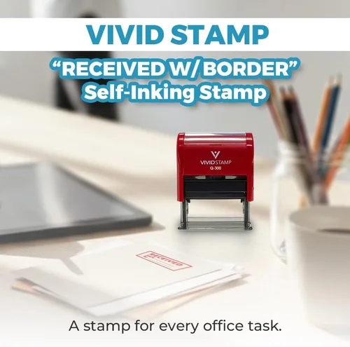 Vista 3 de Recibido con sello de goma de oficina autoentintado con borde (rojo) - grande