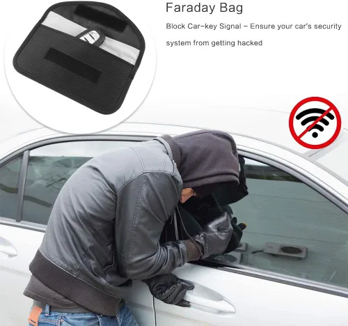 Vista 8 de Bolsa de bloqueo de señal, bolsa de protección con GPS RFID Faraday, funda de protección para teléfono celular y llavero de automóvil, antirastreo 1
