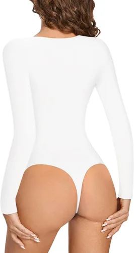 Vista 2 de Chunpin Womens Square Neck Notch V Neck Short Sleeve Long Sleeve Bodysuit Tops Thong Basic T Shirt Jumpsuit
