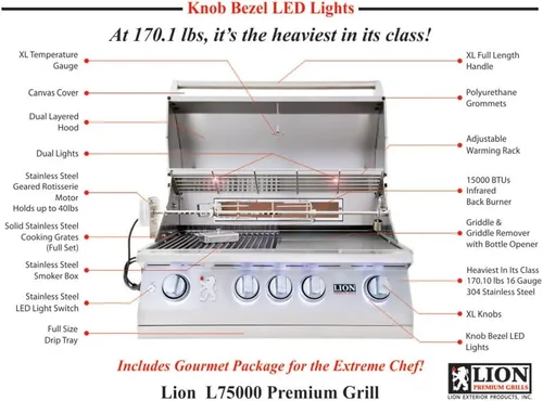 Vista 3 de Lion Premium Grills Parrilla de propano L75625 de 32