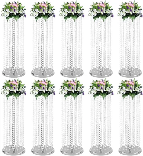 Vista 10 de 2 centros de mesa de boda para mesas, jarrones de 35.5 pulgadas de alto para centros de mesa de metal dorado para decoración de mesa para boda