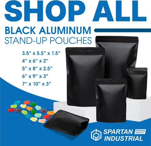 Vista 8 de Spartan Industrial Bolsas de Mylar de Pie de 3.5" X 5.5" Negro Mate - 100 Bolsas Pequeñas a Prueba de Olores con Apertura Termosellable y Cremallera
