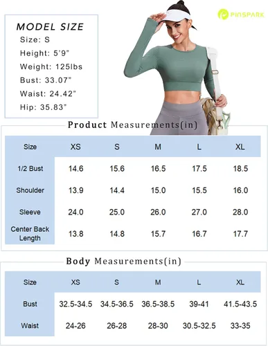 Vista 6 de PINSPARK Camiseta corta de manga larga acanalada para entrenamiento, con espalda abierta, para yoga, con nudo torcido, con agujero para el pulgar
