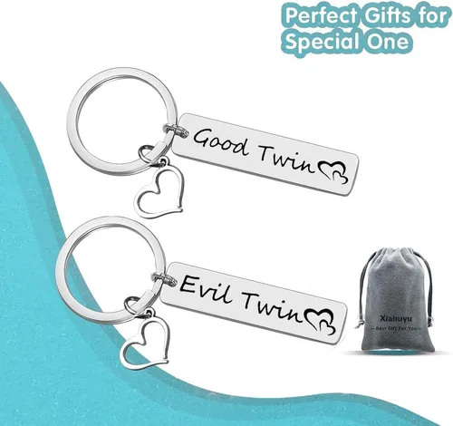 Vista 7 de Xiahuyu Regalos para gemelos, gemelos, gemelos, niñas, niños, regalo de Good Twin Evil Twin Twin, juego de llaveros a juego, regalo de joyería