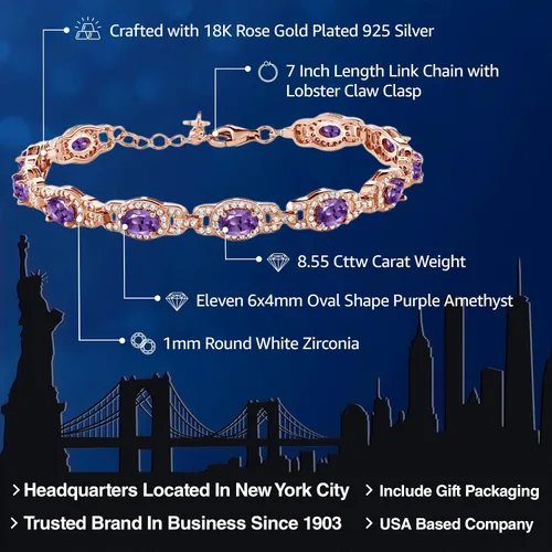 Vista 18 de Gem Stone King 18K Rose Gold Plated Silver Oval Gemstone Birthstone Tennis Bracelet For Women Oval 6X4MM 7 Inch With 1 Inch Extender Fine