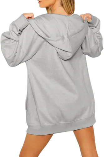 Vista 3 de Sudaderas con capucha de manga larga con cremallera completa para mujer, sudaderas casuales de gran tamaño con bolsillos