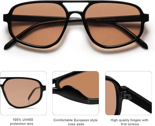 Vista 3 de SOJOS Aviator Sunglasses for Women & Men, Retro, Double Bridge, Trendy lightweight, 90s Shades SJ2247