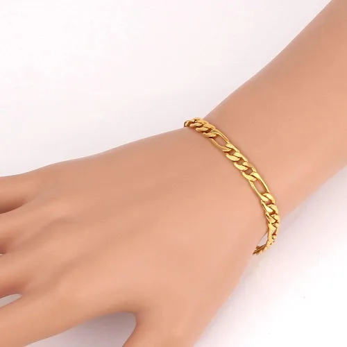Vista 7 de U7 Figaro Bracelet, Stainless Steel Figaro Chain Bracelet, Rope Chain Bracelet Stainless Steel 18K Gold Plated Wrist Chain for Men Women