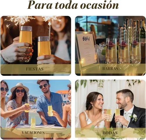 Vista 6 de Bestluck - Juego de 24 copas de champán de plástico transparente sin tallo de 9 onzas