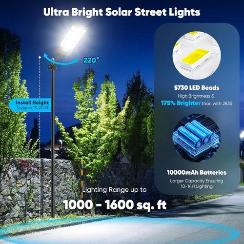 Vista 4 de Farolas solares impermeables para exteriores, 30000 lúmenes, 6500 K, luces LED con sensor de movimiento, luces de inundación solares con control