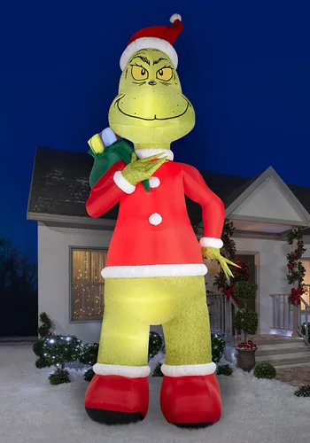 Vista 4 de Decoración Navideña Inflable Colosal de Santa Grinch de 25 Pies Multicolor
