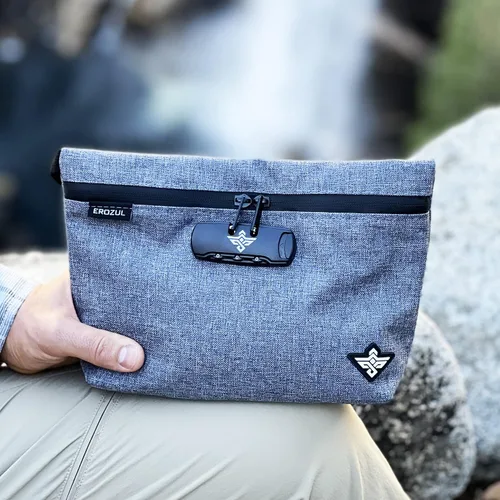 Vista 5 de Orion Bolsa de dinero de almacenamiento de viaje de 11 pulgadas con cerradura de combinación resistente al agua (gris)
