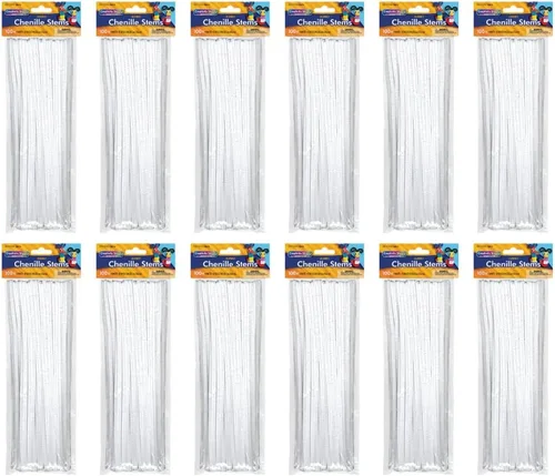 Vista 8 de Creativity Street Jumbo Chenille Stems, 12" x 6 mm, Craft Pipe Cleaners in Assorted Basic Colors, Pack of 100, Case of 12 Packs, 1200 Chenille Stems